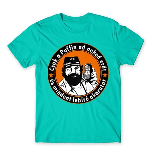 Türkiz Bud Spencer férfi rövid ujjú póló - Puffin lekvár