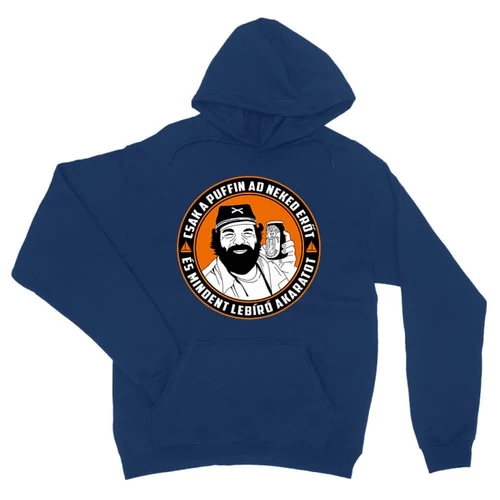 Királykék Bud Spencer unisex kapucnis pulóver - Puffin lekvár
