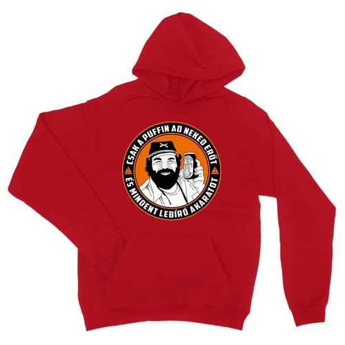 Piros Bud Spencer unisex kapucnis pulóver - Puffin lekvár