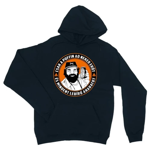 Sötétkék Bud Spencer unisex kapucnis pulóver - Puffin lekvár
