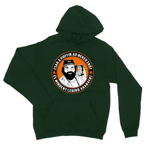 Sötétzöld Bud Spencer unisex kapucnis pulóver - Puffin lekvár