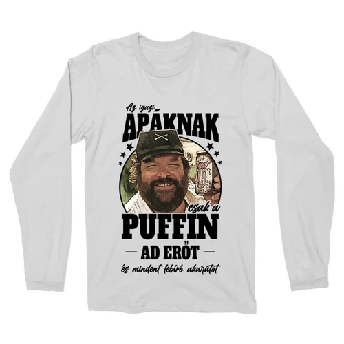Fehér Bud Spencer férfi hosszú ujjú póló - Apa Puffin