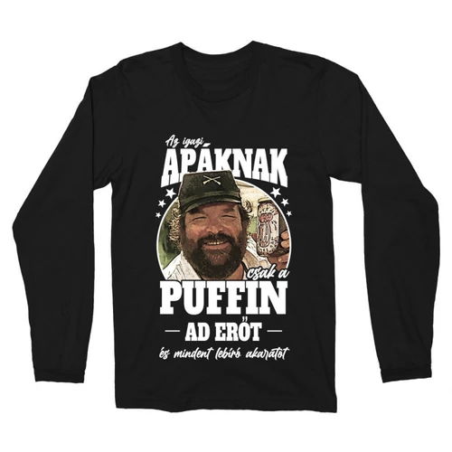Fekete Bud Spencer férfi hosszú ujjú póló - Apa Puffin