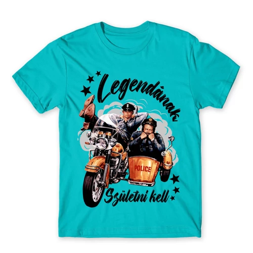 Atollkék Bud Spencer férfi rövid ujjú póló - Legendának születni kell - Bud és Terence