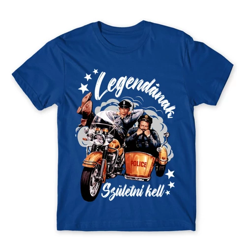 Királykék Bud Spencer férfi rövid ujjú póló - Legendának születni kell - Bud és Terence