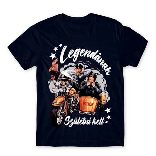 Sötétkék Bud Spencer férfi rövid ujjú póló - Legendának születni kell - Bud és Terence
