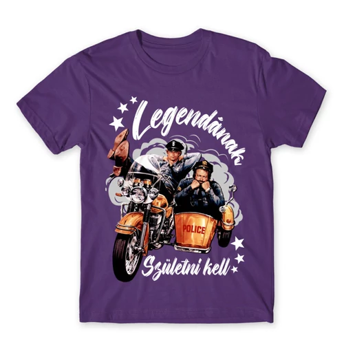 Sötétlila Bud Spencer férfi rövid ujjú póló - Legendának születni kell - Bud és Terence
