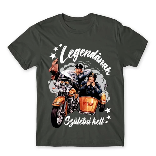 Sötétszürke Bud Spencer férfi rövid ujjú póló - Legendának születni kell - Bud és Terence