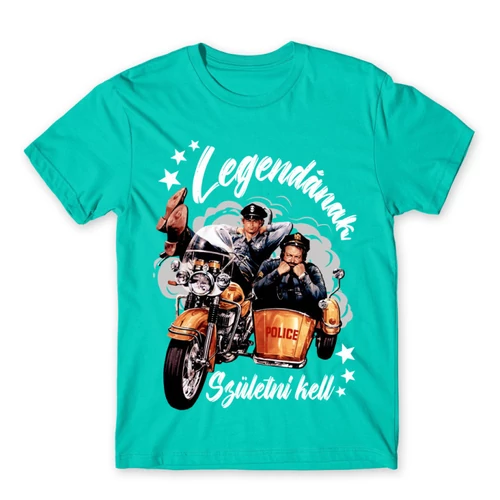 Türkiz Bud Spencer férfi rövid ujjú póló - Legendának születni kell - Bud és Terence