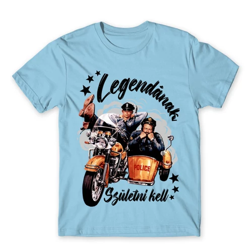 Világoskék Bud Spencer férfi rövid ujjú póló - Legendának születni kell - Bud és Terence
