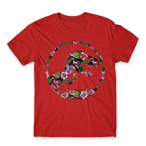 Piros Tropical Jurassic Logo férfi rövid ujjú póló