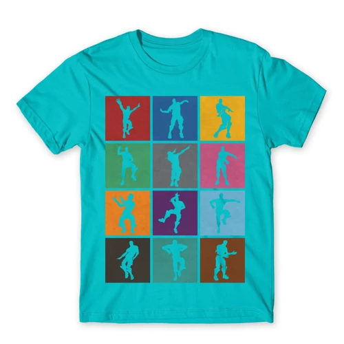 Atollkék Fortnite férfi rövid ujjú póló - Fortnite Dance Silhouettes