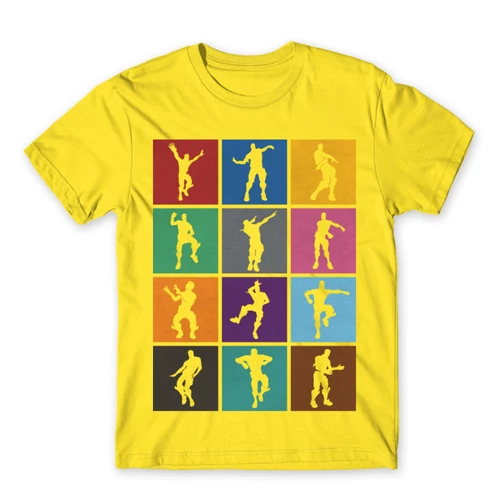 Citromsárga Fortnite férfi rövid ujjú póló - Fortnite Dance Silhouettes
