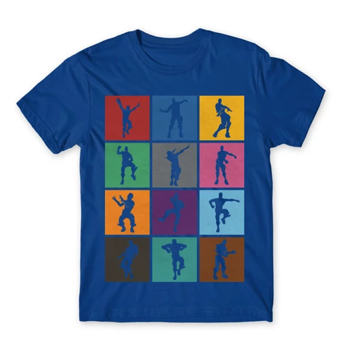 Királykék Fortnite férfi rövid ujjú póló - Fortnite Dance Silhouettes
