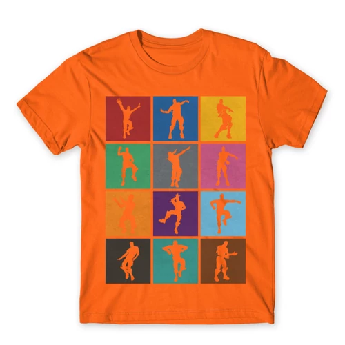 Narancs Fortnite férfi rövid ujjú póló - Fortnite Dance Silhouettes