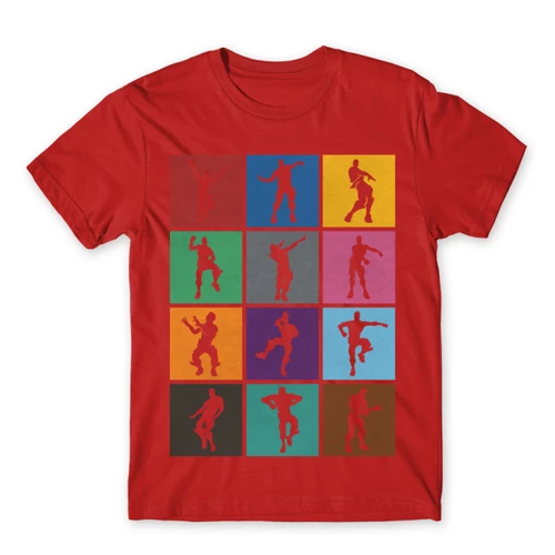 Piros Fortnite férfi rövid ujjú póló - Fortnite Dance Silhouettes
