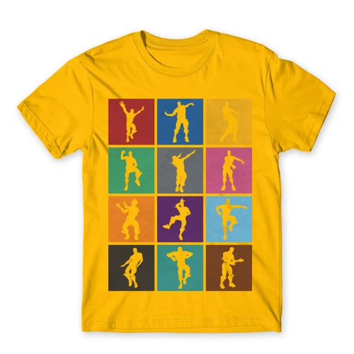 Sárga Fortnite férfi rövid ujjú póló - Fortnite Dance Silhouettes
