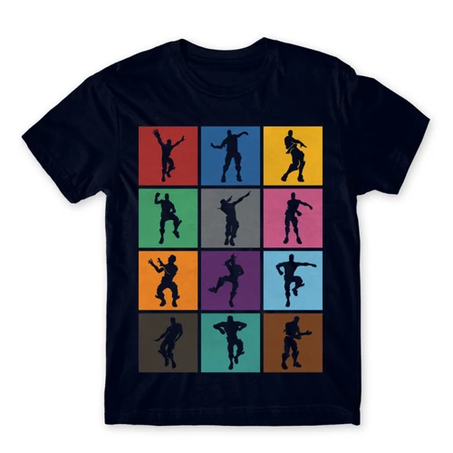 Sötétkék Fortnite férfi rövid ujjú póló - Fortnite Dance Silhouettes