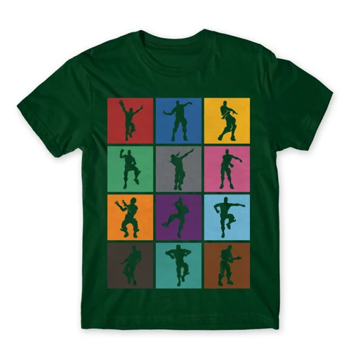 Sötétzöld Fortnite férfi rövid ujjú póló - Fortnite Dance Silhouettes