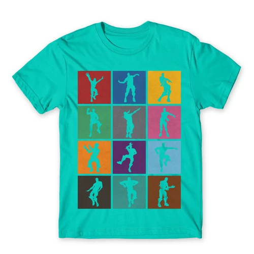 Türkiz Fortnite férfi rövid ujjú póló - Fortnite Dance Silhouettes