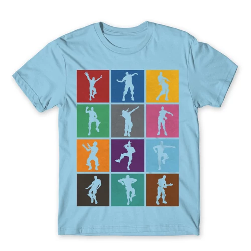 Világoskék Fortnite férfi rövid ujjú póló - Fortnite Dance Silhouettes