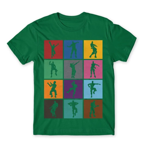 Zöld Fortnite férfi rövid ujjú póló - Fortnite Dance Silhouettes