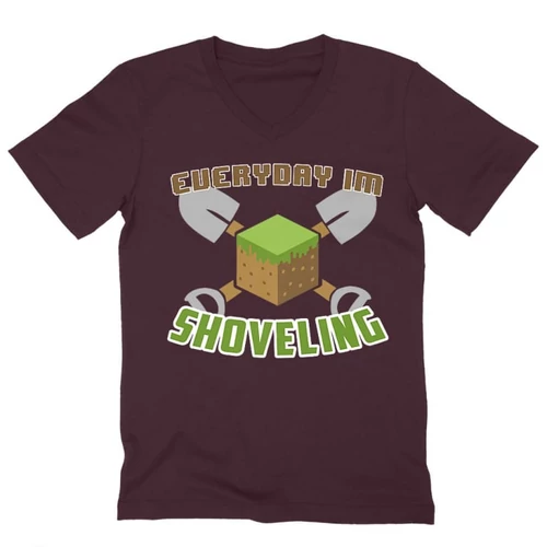 Bordó Minecraft férfi V-nyakú ujjú póló - Everyday I’m shoveling