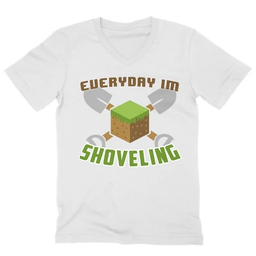 Fehér Minecraft férfi V-nyakú ujjú póló - Everyday I’m shoveling