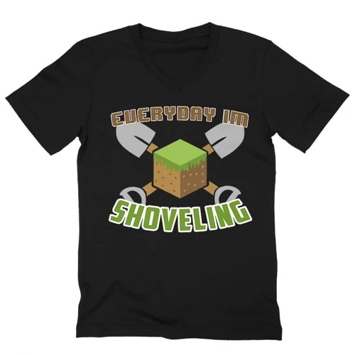 Fekete Minecraft férfi V-nyakú ujjú póló - Everyday I’m shoveling