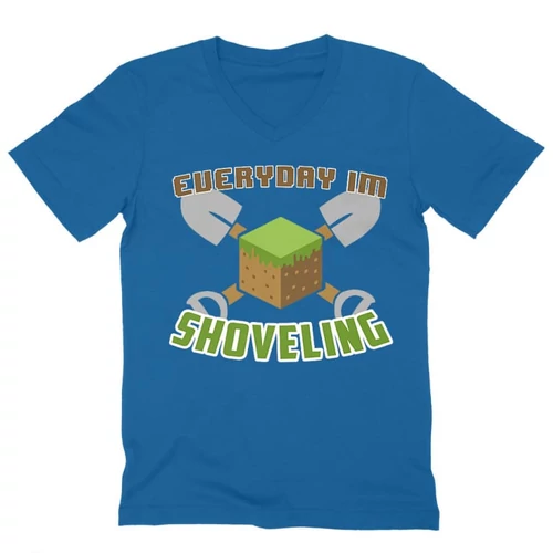 Királykék Minecraft férfi V-nyakú ujjú póló - Everyday I’m shoveling