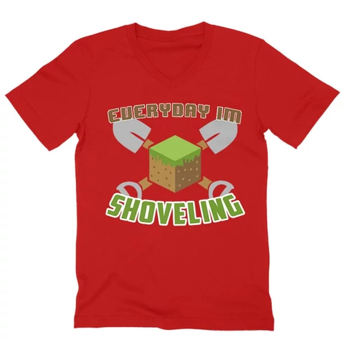 Piros Minecraft férfi V-nyakú ujjú póló - Everyday I’m shoveling