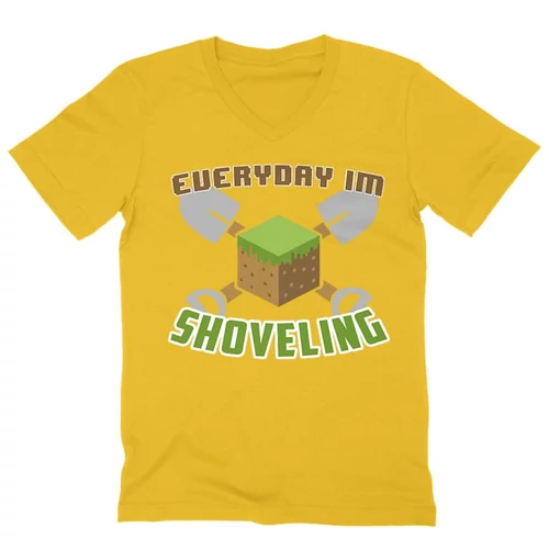 Citromsárga Minecraft férfi V-nyakú ujjú póló - Everyday I’m shoveling