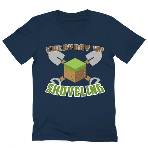 Sötétkék Minecraft férfi V-nyakú ujjú póló - Everyday I’m shoveling