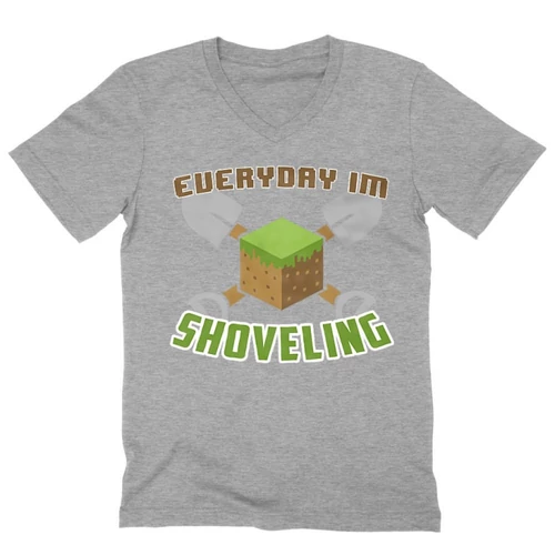 Sportszürke Minecraft férfi V-nyakú ujjú póló - Everyday I’m shoveling