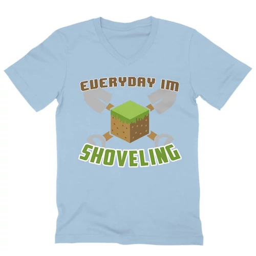 Világoskék Minecraft férfi V-nyakú ujjú póló - Everyday I’m shoveling