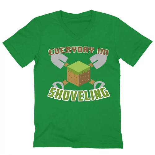 Zöld Minecraft férfi V-nyakú ujjú póló - Everyday I’m shoveling
