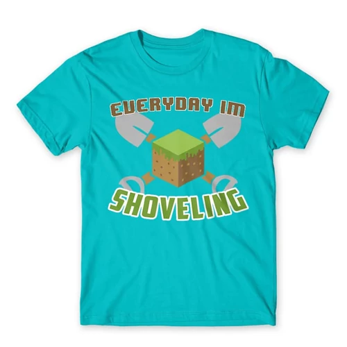 Atollkék Minecraft férfi rövid ujjú póló - Everyday I’m shoveling
