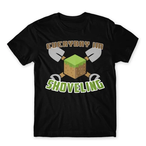 Fekete Minecraft férfi rövid ujjú póló - Everyday I’m shoveling