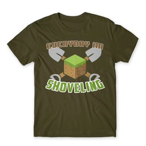 Khaki Minecraft férfi rövid ujjú póló - Everyday I’m shoveling