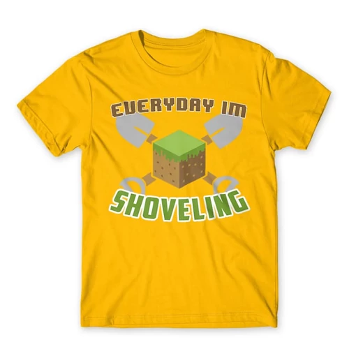 Sárga Minecraft férfi rövid ujjú póló - Everyday I’m shoveling