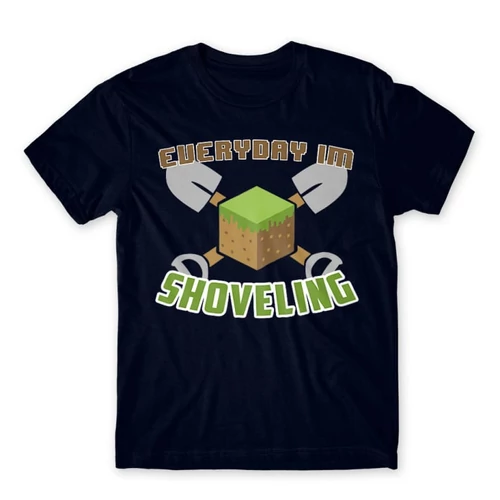 Sötétkék Minecraft férfi rövid ujjú póló - Everyday I’m shoveling