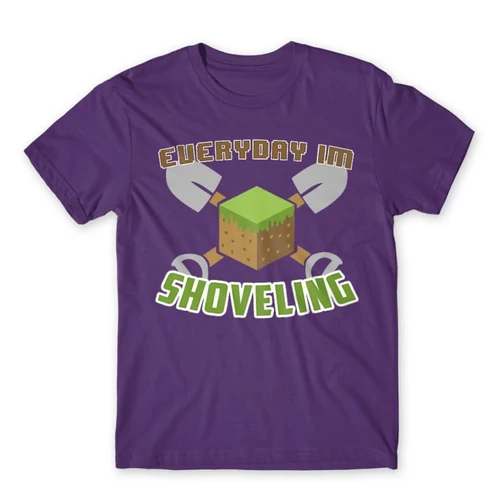 Sötétlila Minecraft férfi rövid ujjú póló - Everyday I’m shoveling