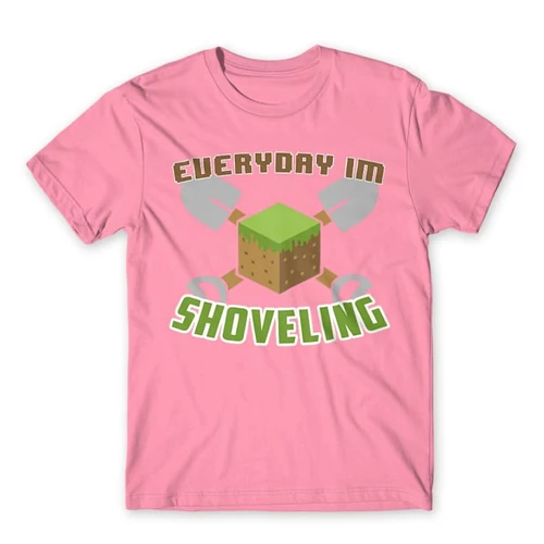 Világos rózsaszín Minecraft férfi rövid ujjú póló - Everyday I’m shoveling