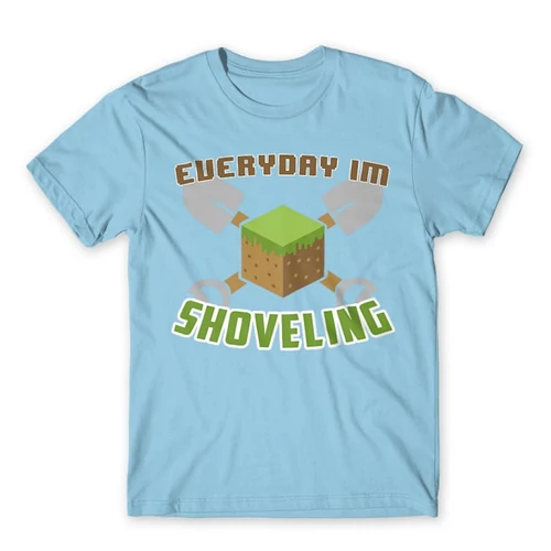 Világoskék Minecraft férfi rövid ujjú póló - Everyday I’m shoveling