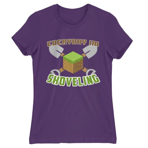Sötétlila Minecraft női rövid ujjú póló - Everyday I’m shoveling