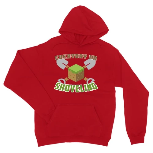Piros Minecraft unisex kapucnis pulóver - Everyday I’m shoveling