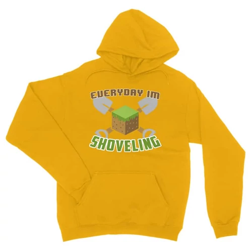 Sárga Minecraft unisex kapucnis pulóver - Everyday I’m shoveling
