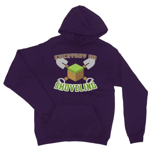 Sötétlila Minecraft unisex kapucnis pulóver - Everyday I’m shoveling
