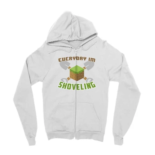 Fehér Minecraft zipzáros pulóver - Everyday I’m shoveling