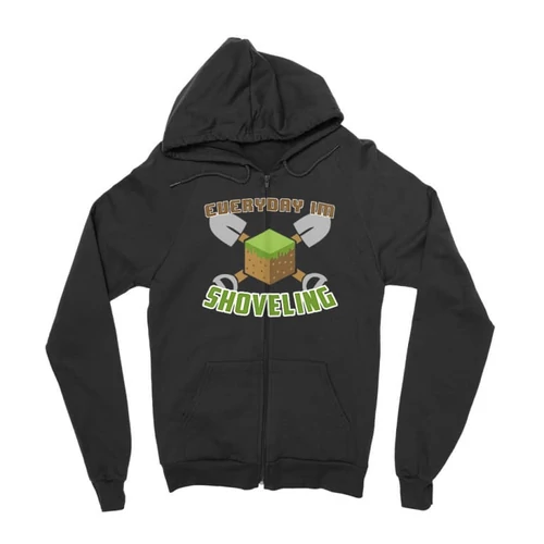 Fekete Minecraft zipzáros pulóver - Everyday I’m shoveling